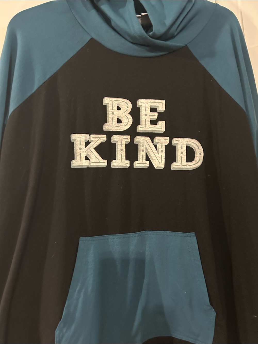 Be Kind Black & Teal Raglan Hoodie Top -
